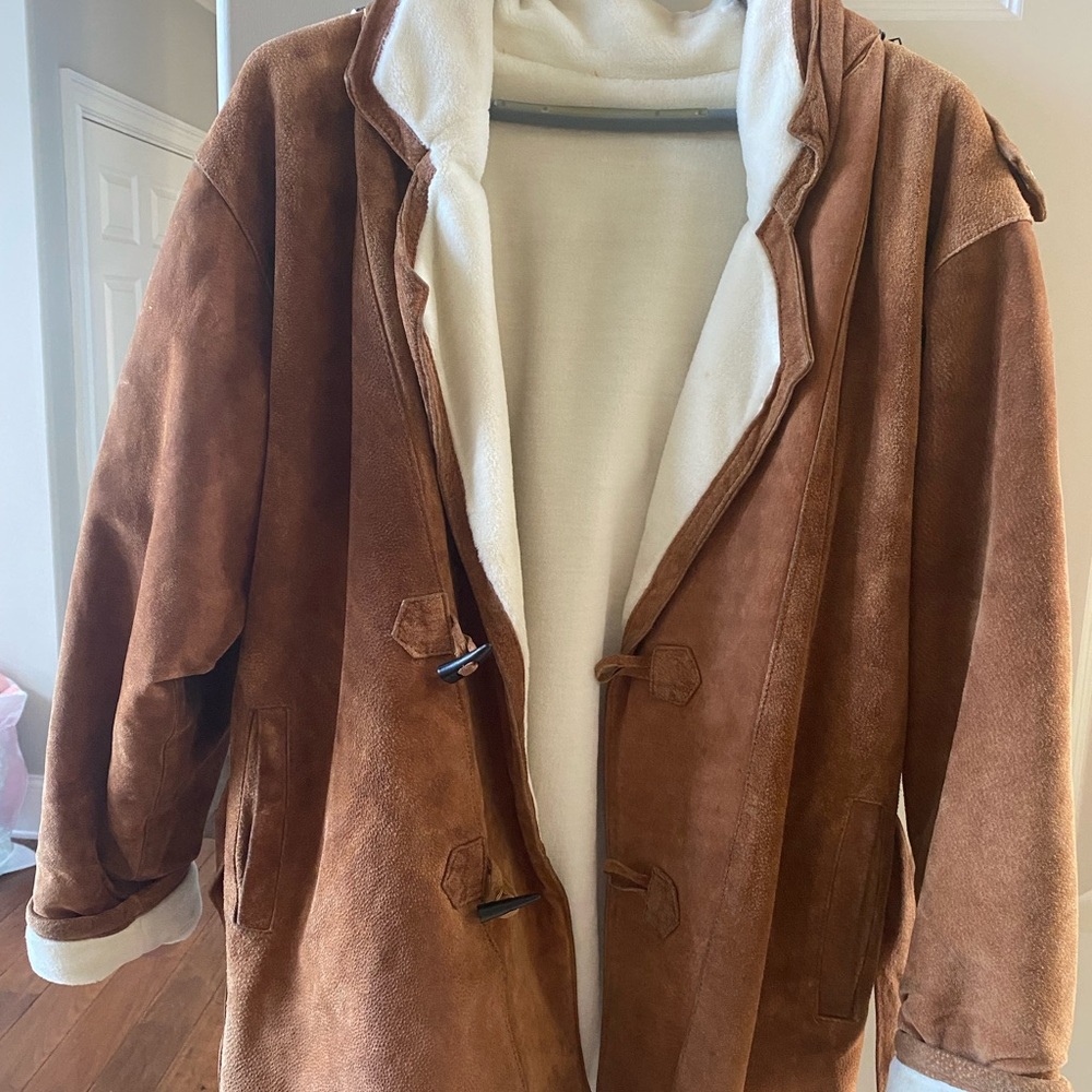 Women’s Brown Suede Coat with Cream Sherpa-lining